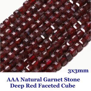 AAA Natural Garnet Stone Beads - Deep Red Faceted Cube 3x3mm